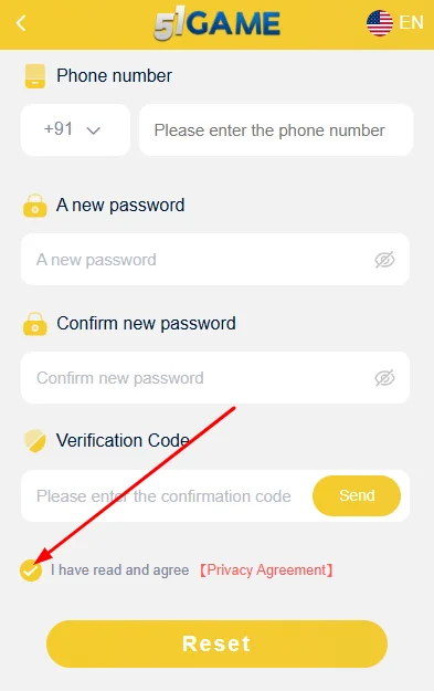 Tick the privacy agreement to reset password